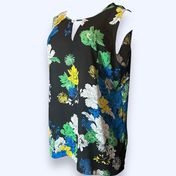 VIOLET + CLAIRE Large Floral Print Sleeveless Blouse Top Keyhole Lined Shirt - Picture 2 of 5